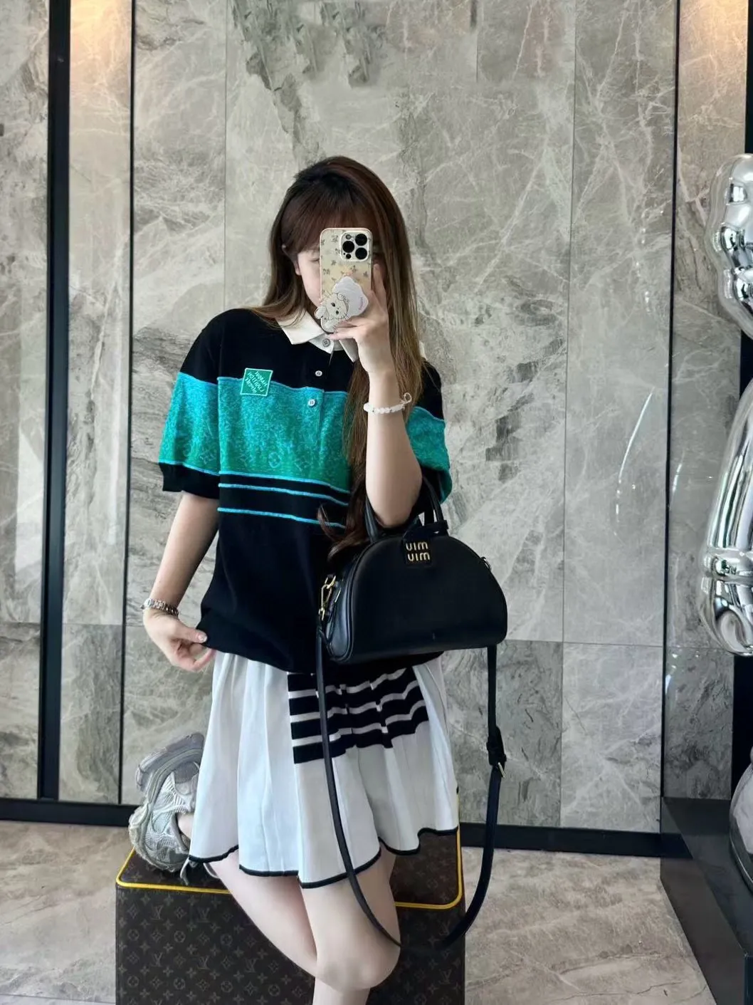 Louis Vuitton/Louis Vuitton 25ss gradient old flower jacquard color block knitted Polo short sleeves